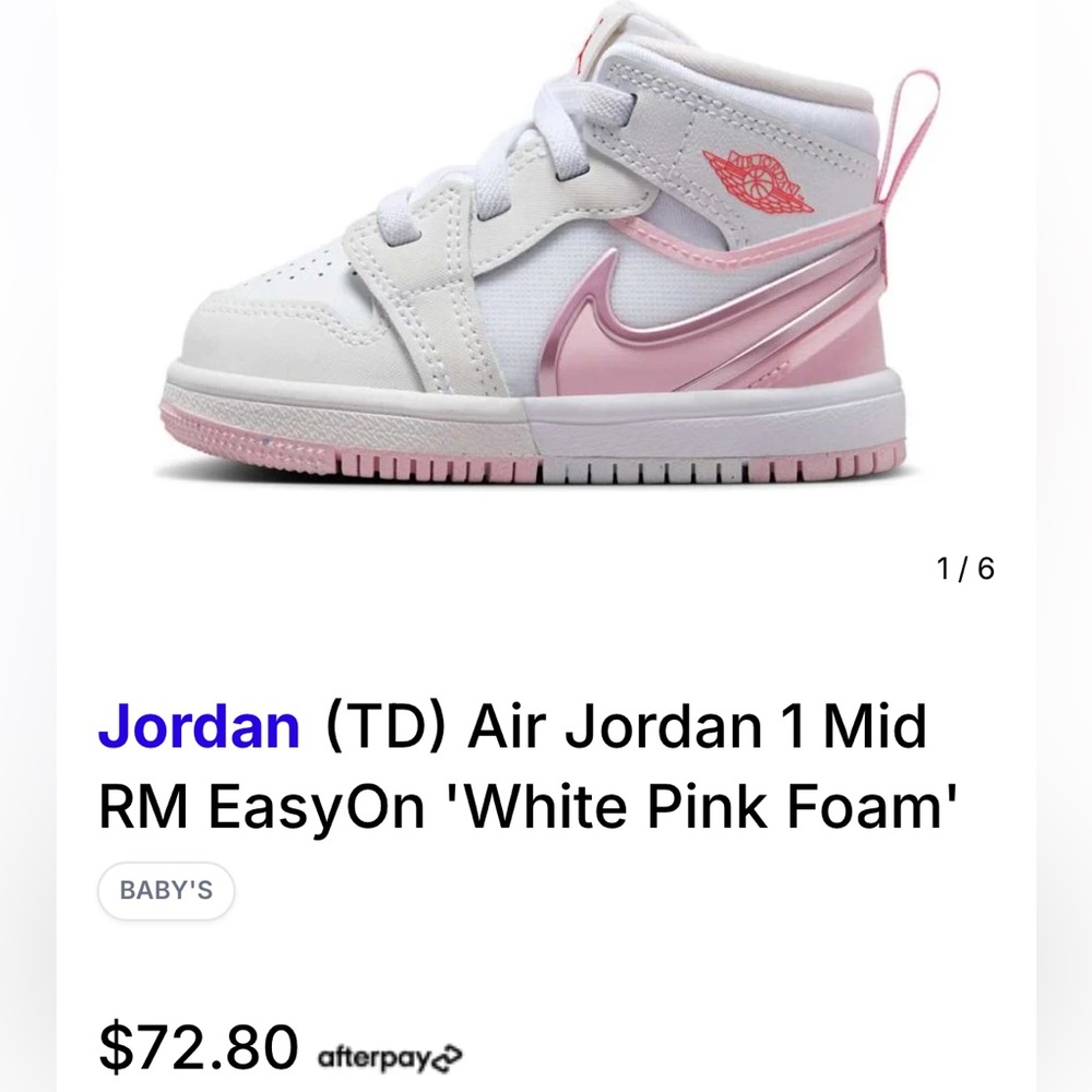 Nike Kids' Air Jordan 1 Mid RM EasyOn - White & Pink
